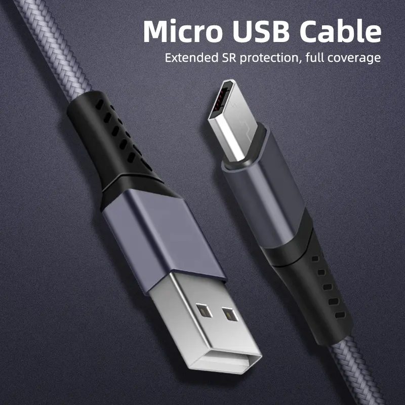 USB A to Micro USB Cable 3A Data Fast Charging 2m Nylon Braided (Black)