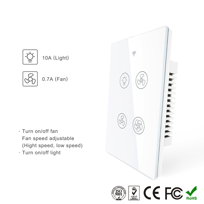 WIFI Control Smart Life Tuya US LED Fan & Light Smart Switch with RF433Mhz (White)