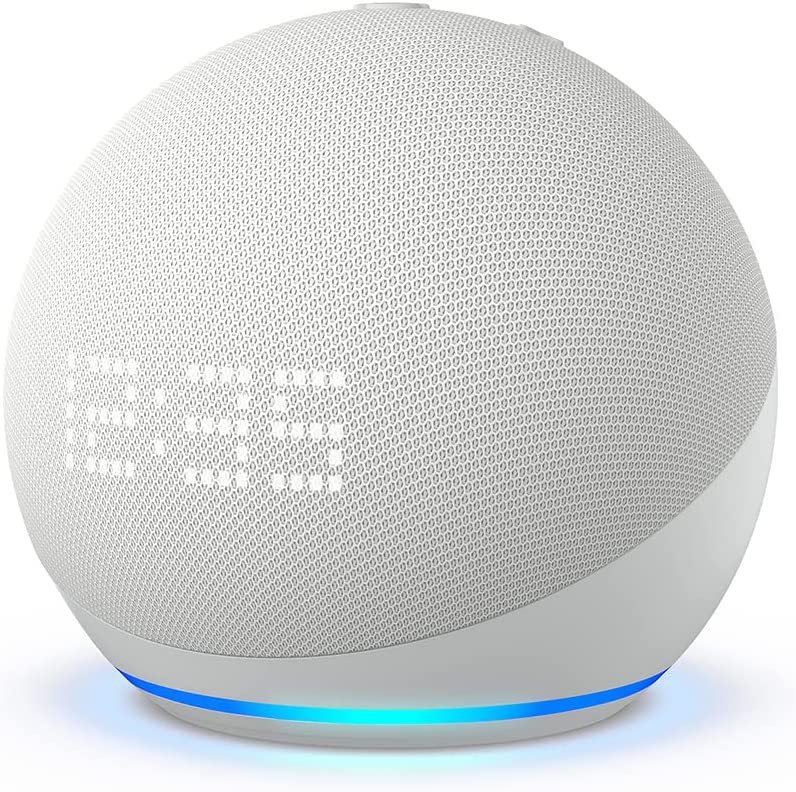 All-New Echo Dot (5th Gen, 2022 release) with clock | Smart speaker with clock and Alexa | Glacier White