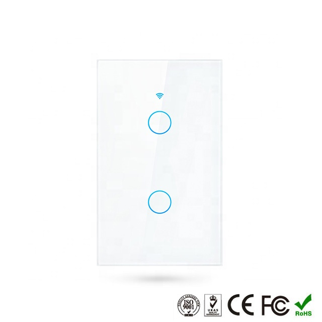 WIFI Control Smart Life Tuya 2CH US LED No Neutral Smart Switch with RF433Mhz (White)