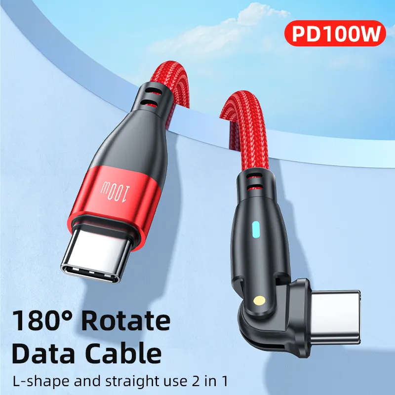 USB C to USB C Cable Data Fast Charging PD100W 180° Rotatable 1.8m Nylon Braided (Red)