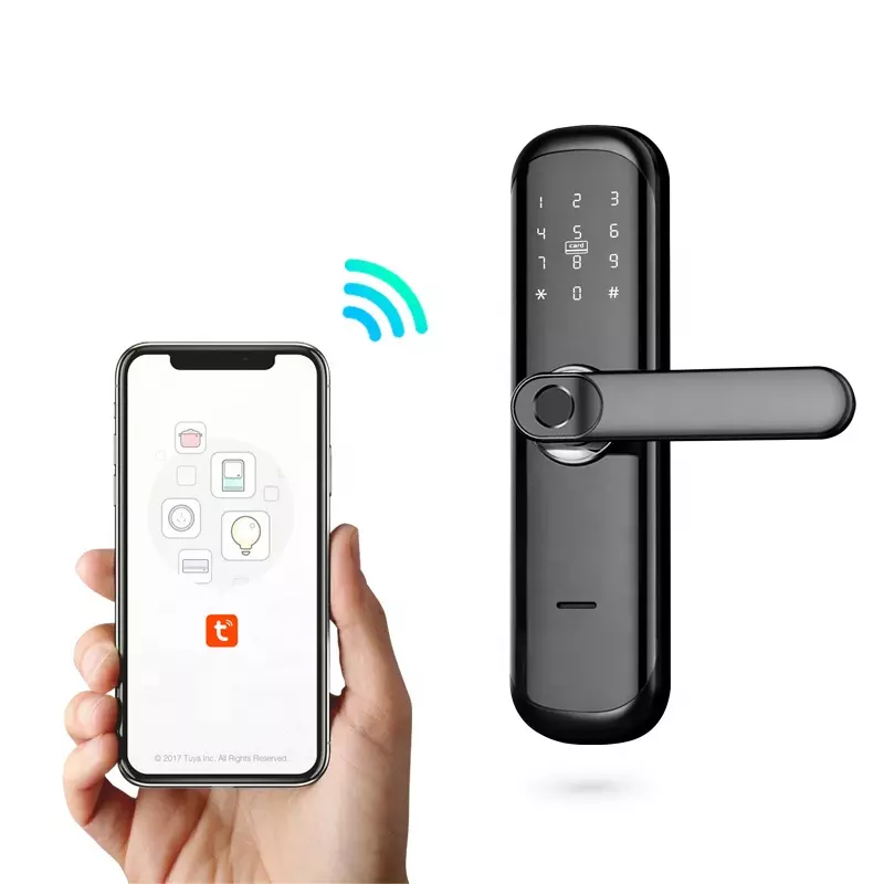 Smart Life Tuya WIFI Door Handle Fingerprint Keypad Card Lock | HR01 | Black