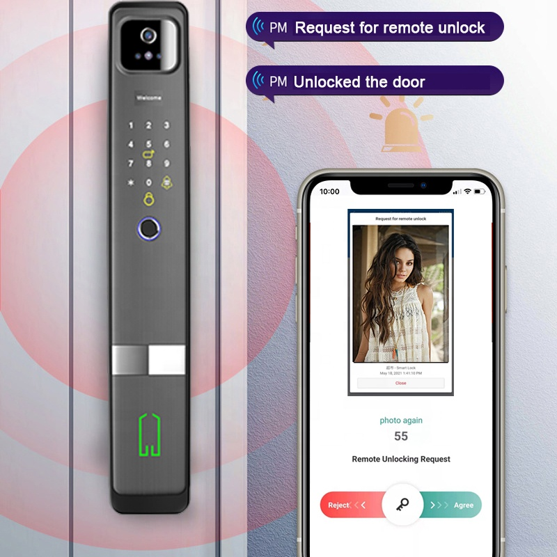 WIFI Control Smart Life Tuya Digital 3D Face Recognition Access Door Lock with Cats Eye Camera
