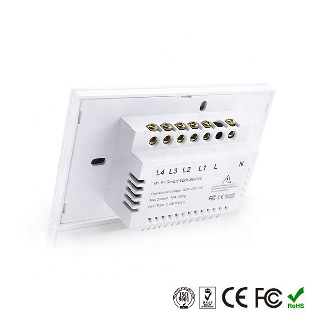 WIFI Control Smart Life Tuya 4CH US LED Neutral or No Neutral Smart Switch with RF433Mhz (White)