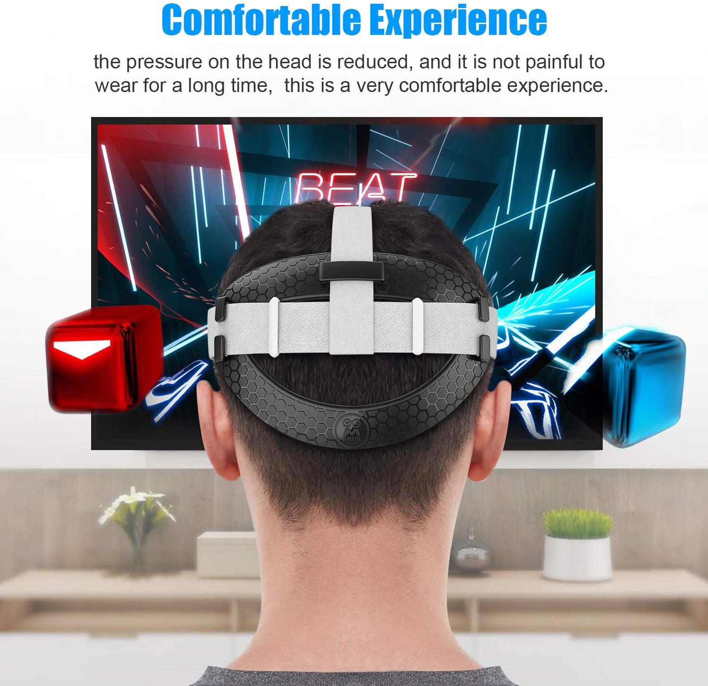 AMVR Head Back Padding, Gravity Pressure Balance Comfortable Soft TPU Pad for Oculus Quest 2 (Black)