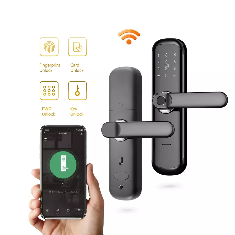 Smart Life Tuya WIFI Door Handle Fingerprint Keypad Card Lock | HR01 | Black