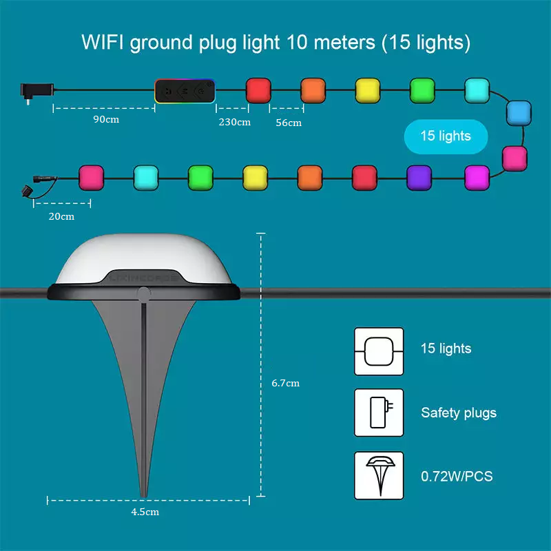 WIFI Control Smart Life Tuya 10M Outdoor Waterproof Ground RGBIC LED Garden Light