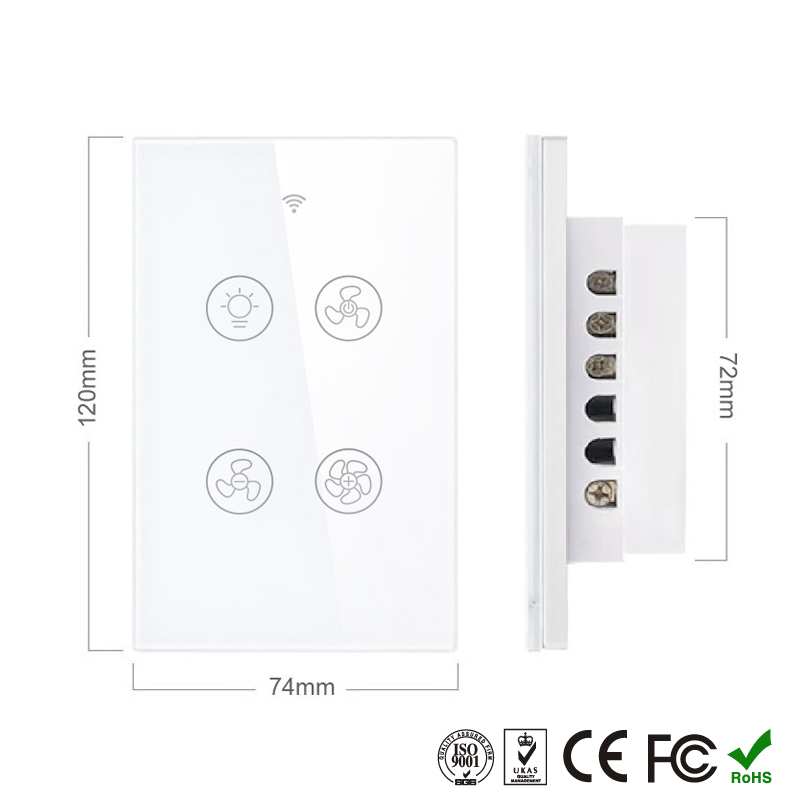 WIFI Control Smart Life Tuya US LED Fan & Light Smart Switch with RF433Mhz (White)