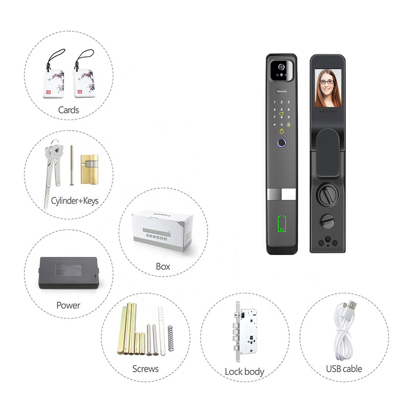 WIFI Control Smart Life Tuya Digital 3D Face Recognition Access Door Lock with Cats Eye Camera