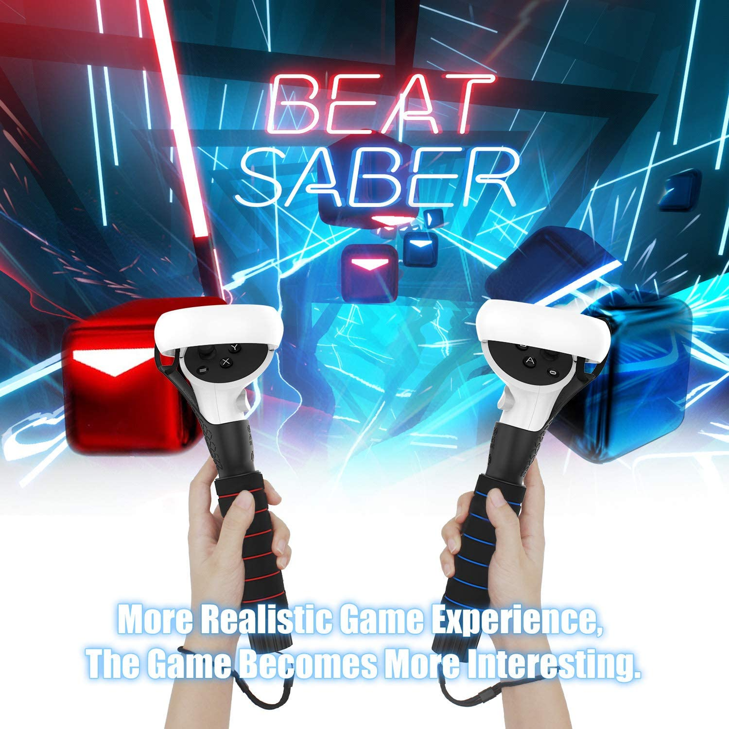 AMVR Dual Handles Extension Grips for Oculus Quest 1 2 Rift S Controllers Playing Beat Saber