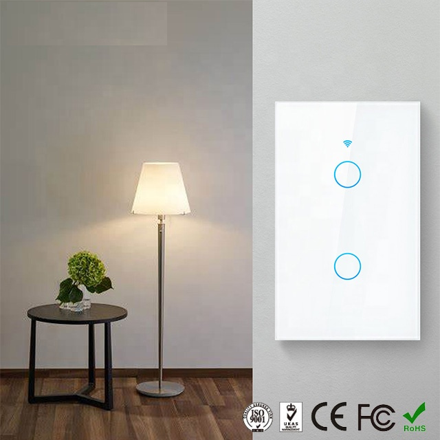 WIFI Control Smart Life Tuya 2CH US LED No Neutral Smart Switch with RF433Mhz (White)