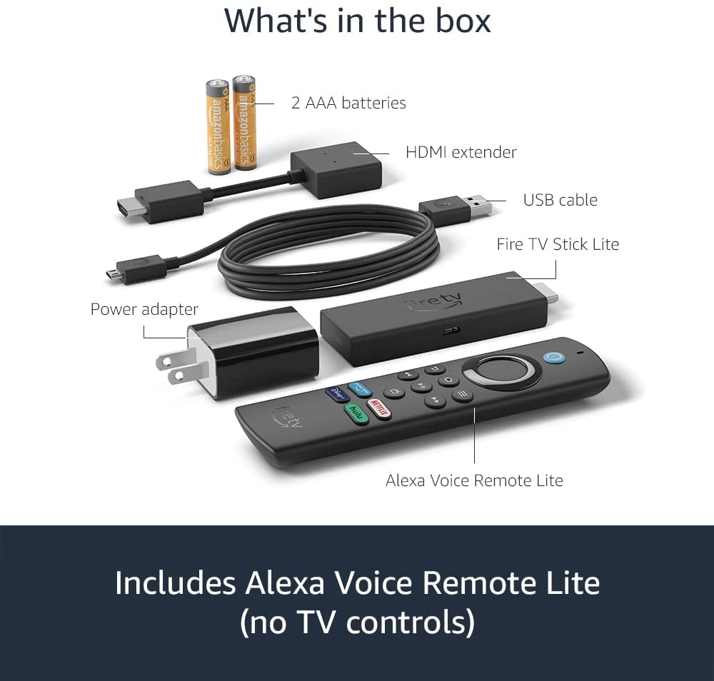 Fire TV Stick Lite with latest Alexa Voice Remote Lite (no TV controls), HD streaming device 2021