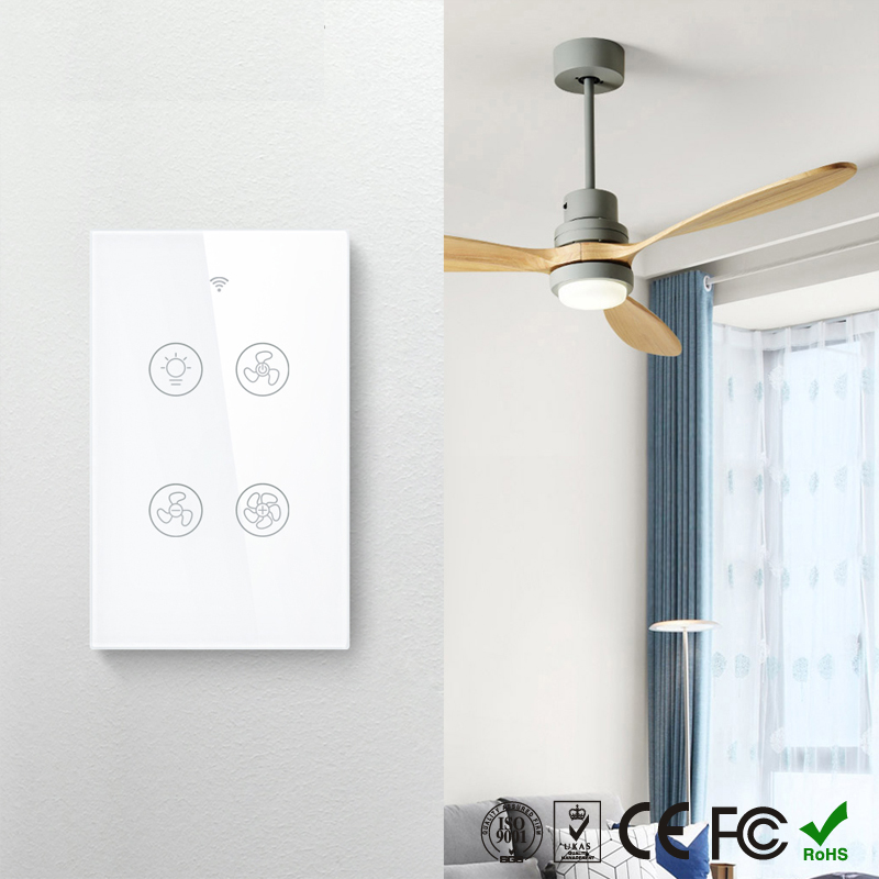 WIFI Control Smart Life Tuya US LED Fan & Light Smart Switch with RF433Mhz (White)