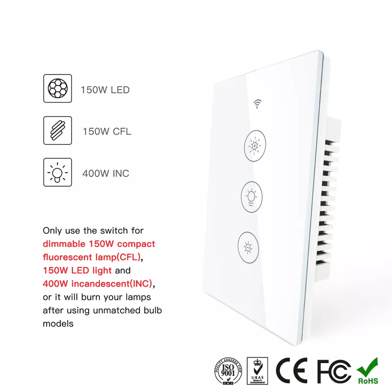 WIFI Control Smart Life Tuya US LED Dimmer Smart Switch with RF433Mhz (White)