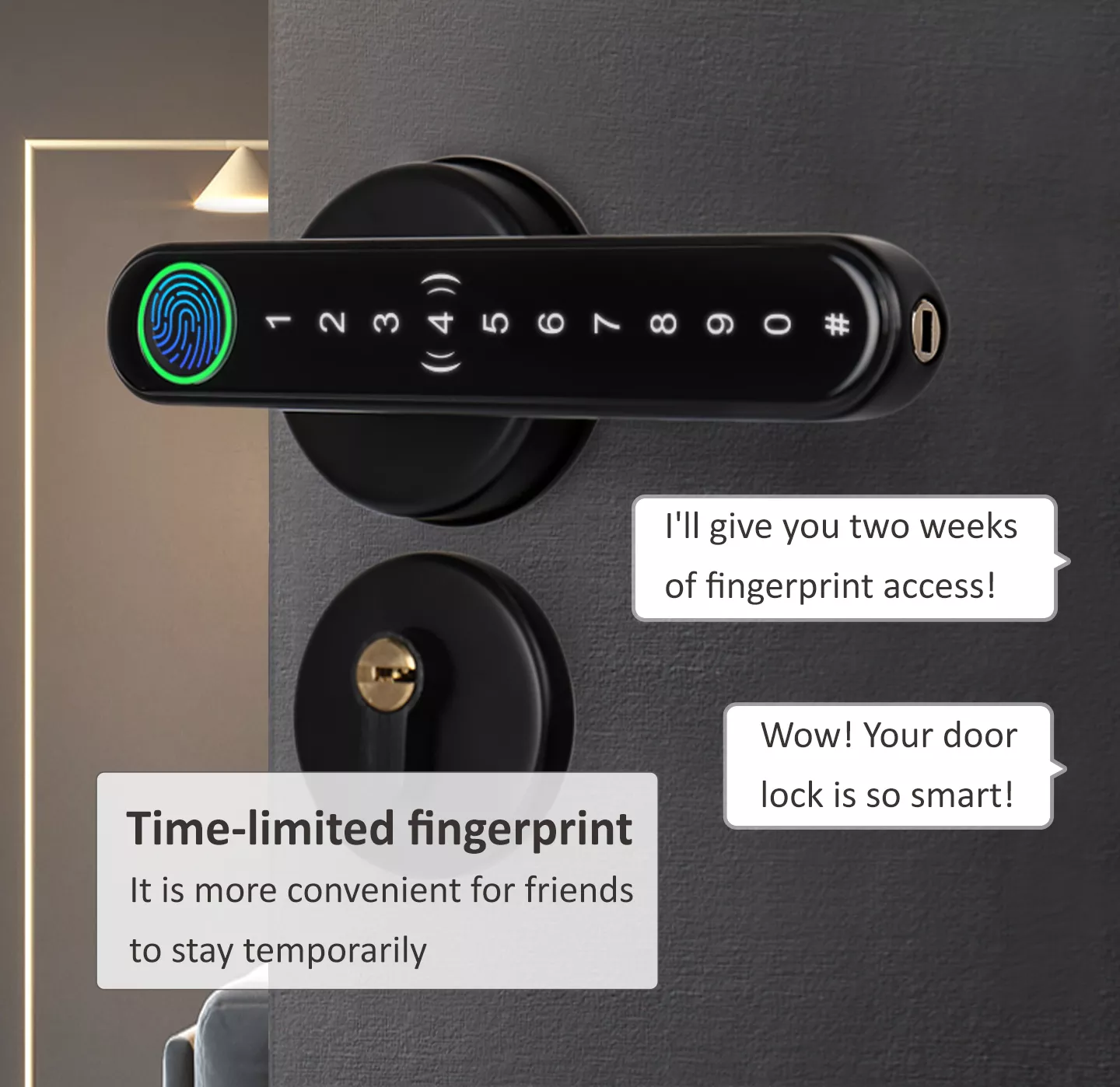 Smart Life Tuya Bluetooth Access Control Fingerprint IC Card Door Handle Lock (Black)