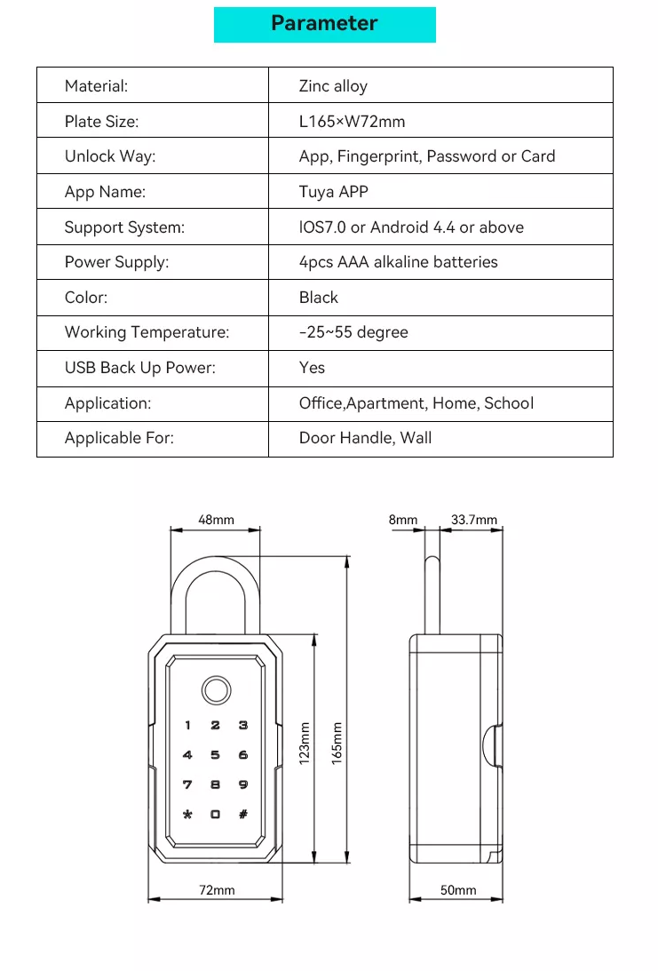 Smart Life Tuya Bluetooth Access Control Fingerprint Keypad Card Key Box (Black)