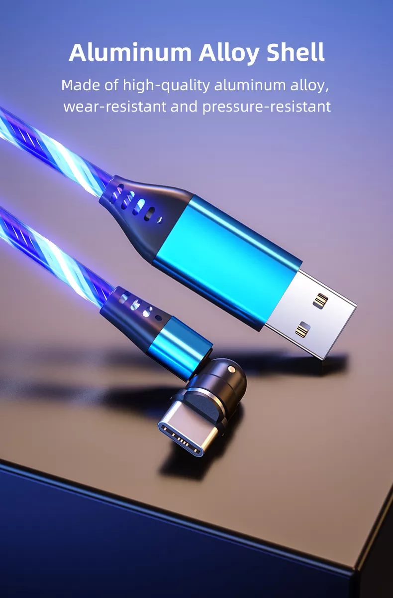 3 in 1 Luminous LED Magnetic Cable 3A Data Fast Charging 540 Rotatable 2m Micro, USB C, IOS (Blue)