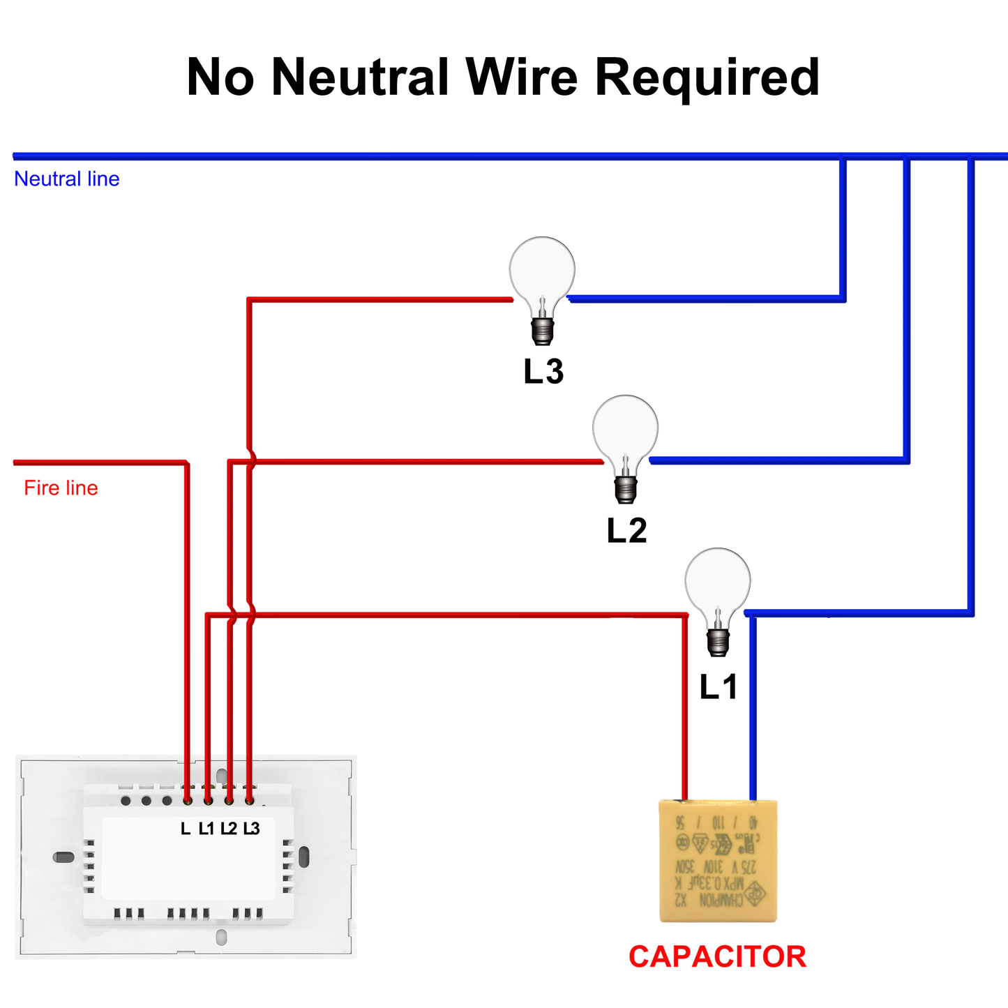 WIFI Control Smart Life Tuya 2CH US LED No Neutral Smart Switch with RF433Mhz (White)